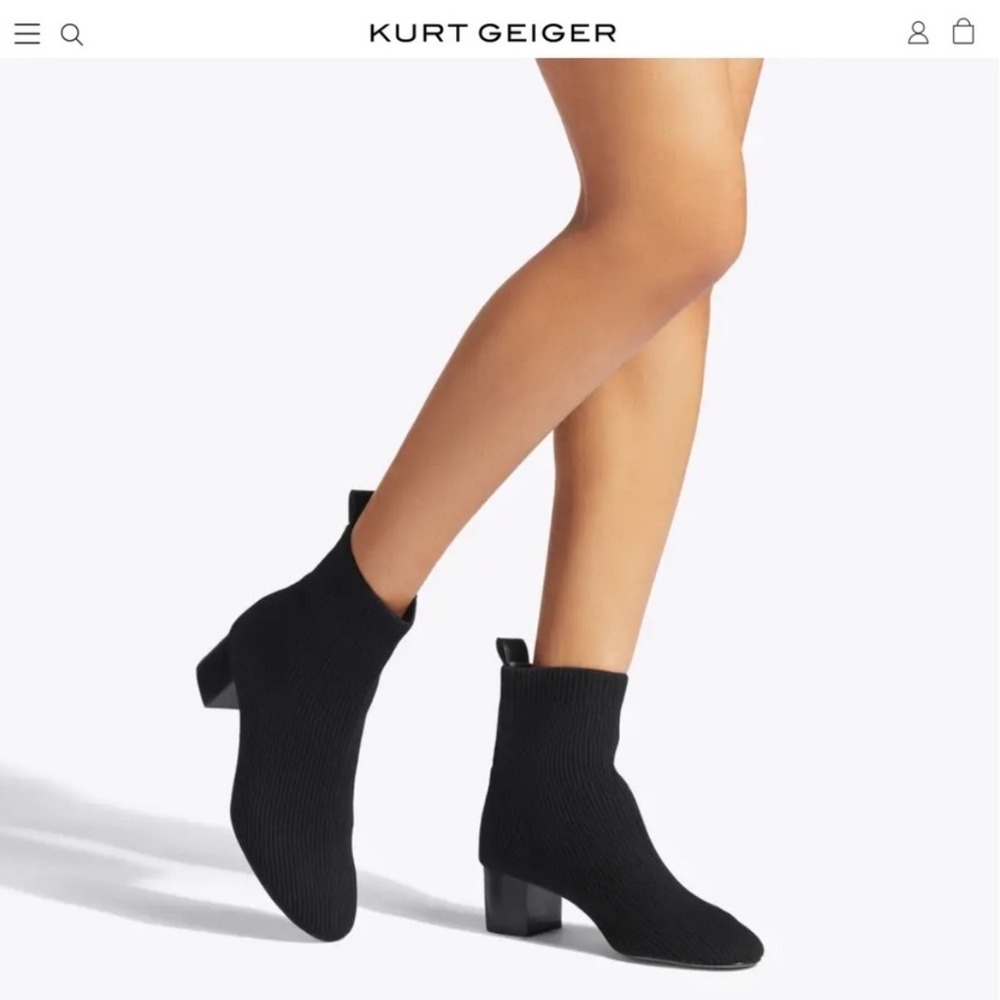 Kurt Geiger Burlington‎ Elmer Knit Sock Ankle Boots Womens 36.5 Black Block Heel